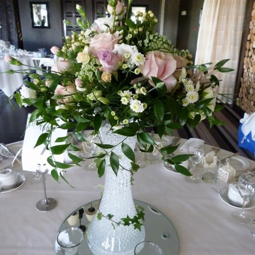 Tall vase pink and whites wedding table centre