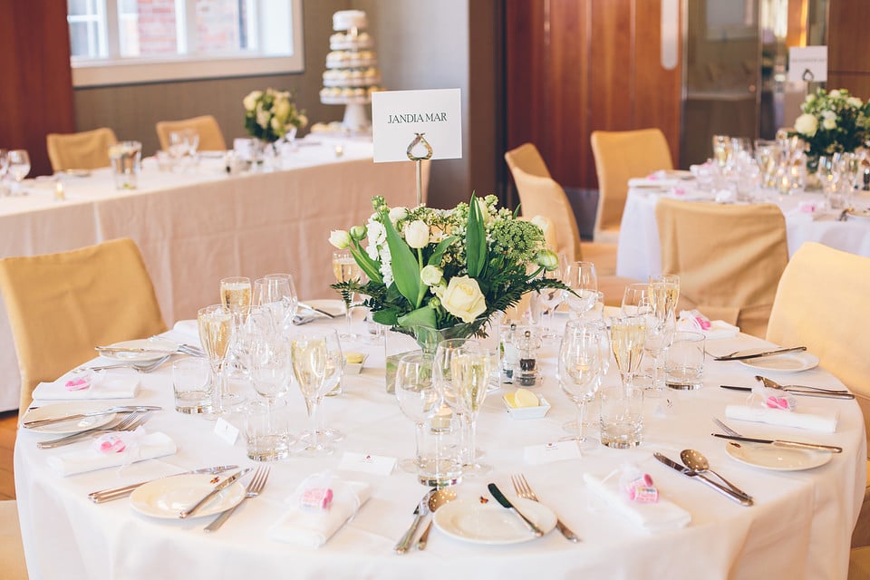 White vase wedding table centre