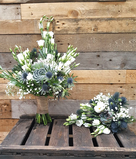 White and blue contemporary bridal bouquets