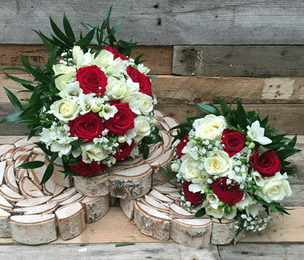White and red bridal bouquets