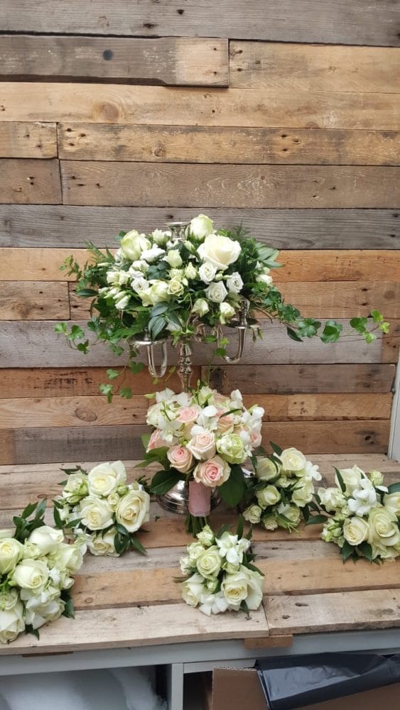 White and soft pink bridal bouquets